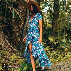 XIX Palms Blue Floral Marbella Dress